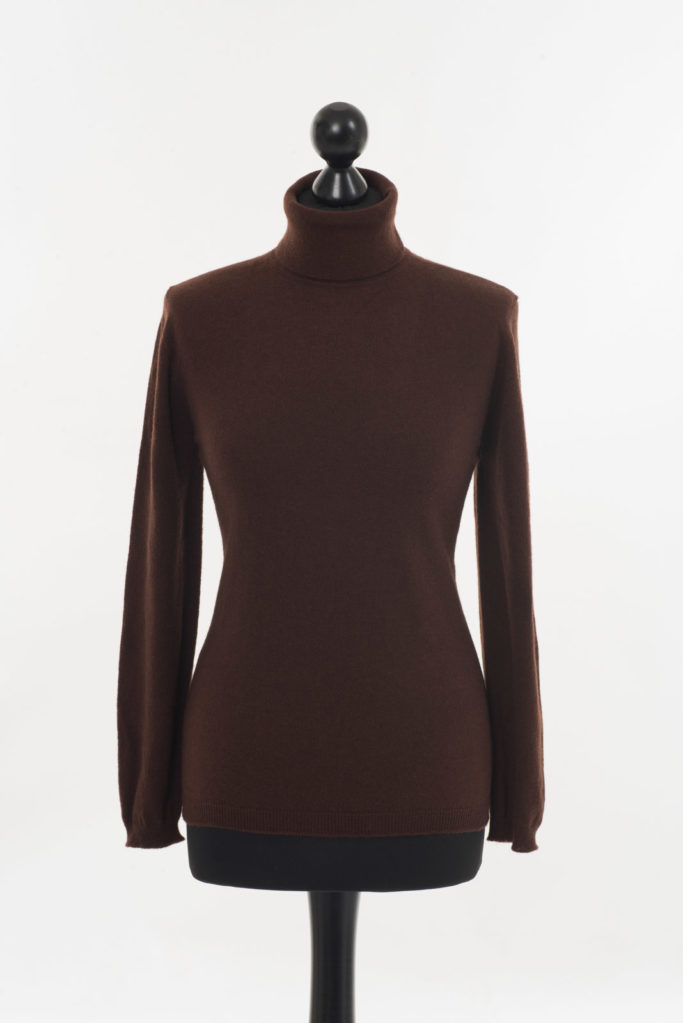 Ladies brown (cocoa) polo neck jumper. 100% British cashmere