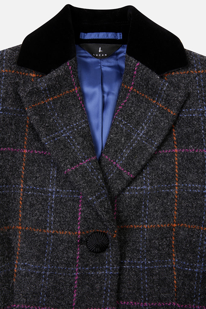Mayo Coat – Dark Grey Harris Tweed – Made in England
