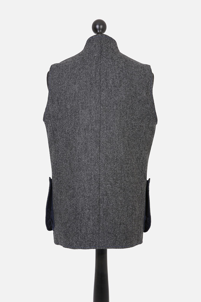 Mens Gilet – Charcoal Grey Donegal with Indigo Tweed Pop – Made in England