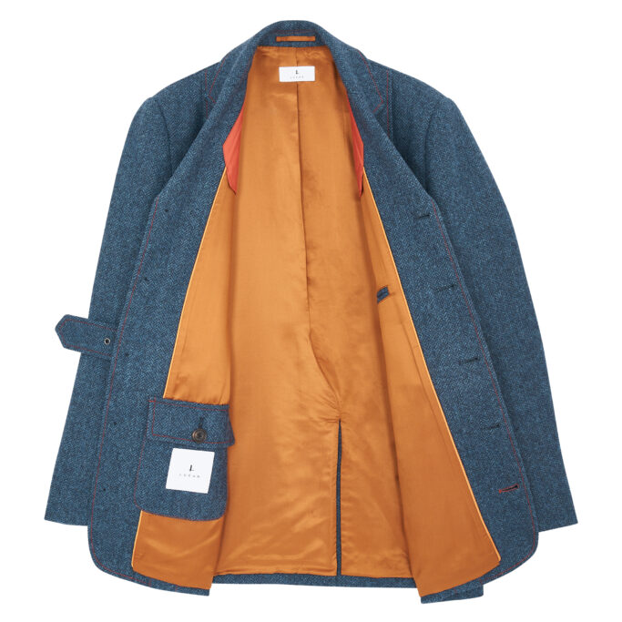Lucan Dandy Norfolk Jacket – Denim Blue Herringbone – Made in England