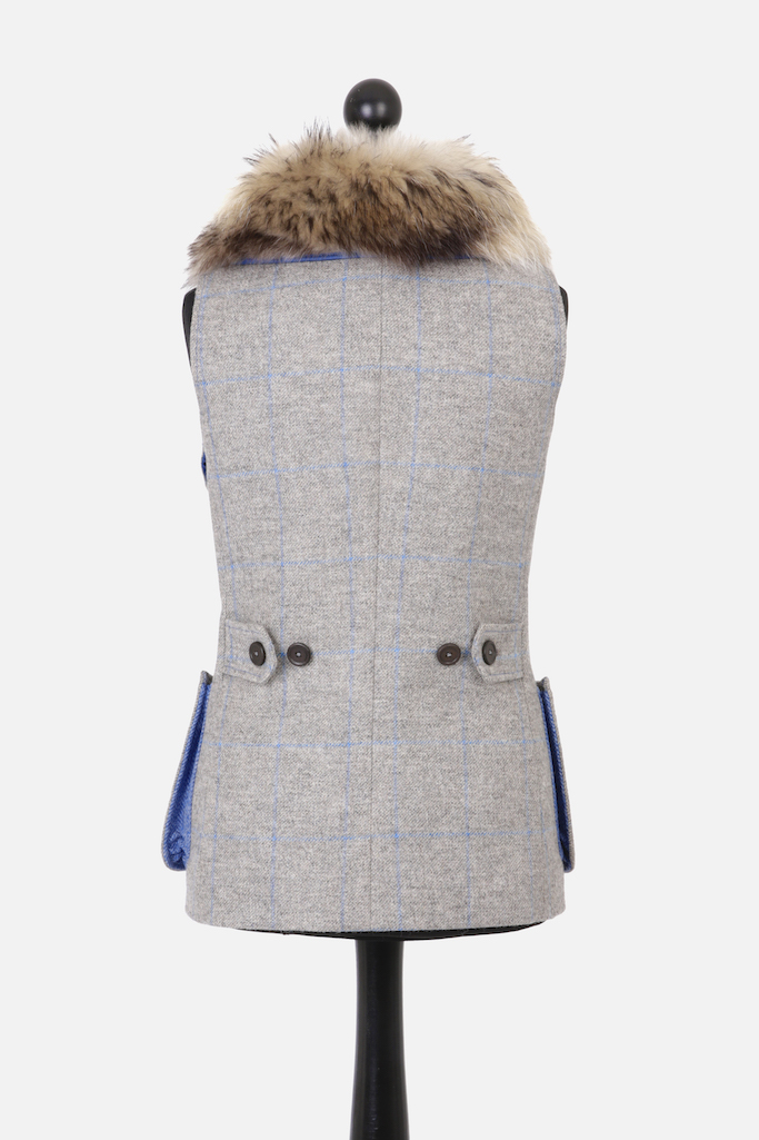 Ladies Gilet Vest in Grey Herringbone – Made in England – Award Winning Style