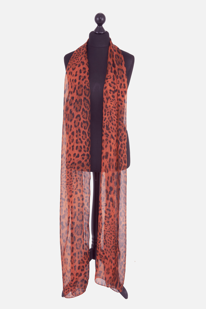 Leopard Scarf – Orange Silk Chiffon