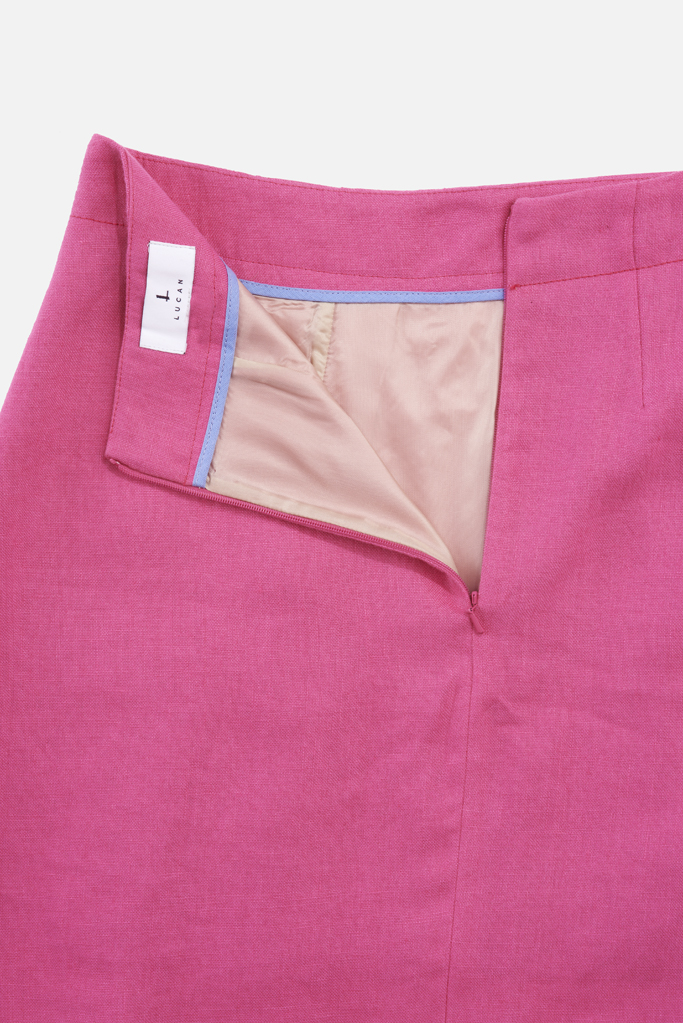 Pleated Mini Skirt – Fuchsia Irish Linen – Made in England