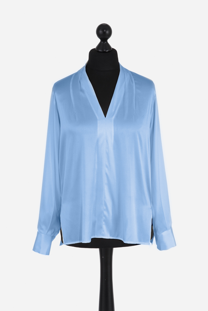 Ladies Tunic Shirt – Cool Blue Silk – Made in England
