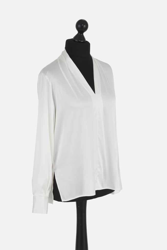 Ladies Tunic Shirt – White Silk – Made in England