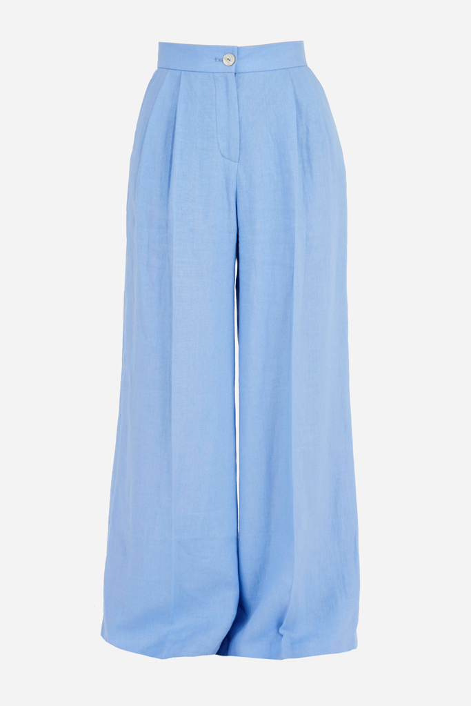 Ladies Palazzo Pants – Cool Blue Linen – Made in England