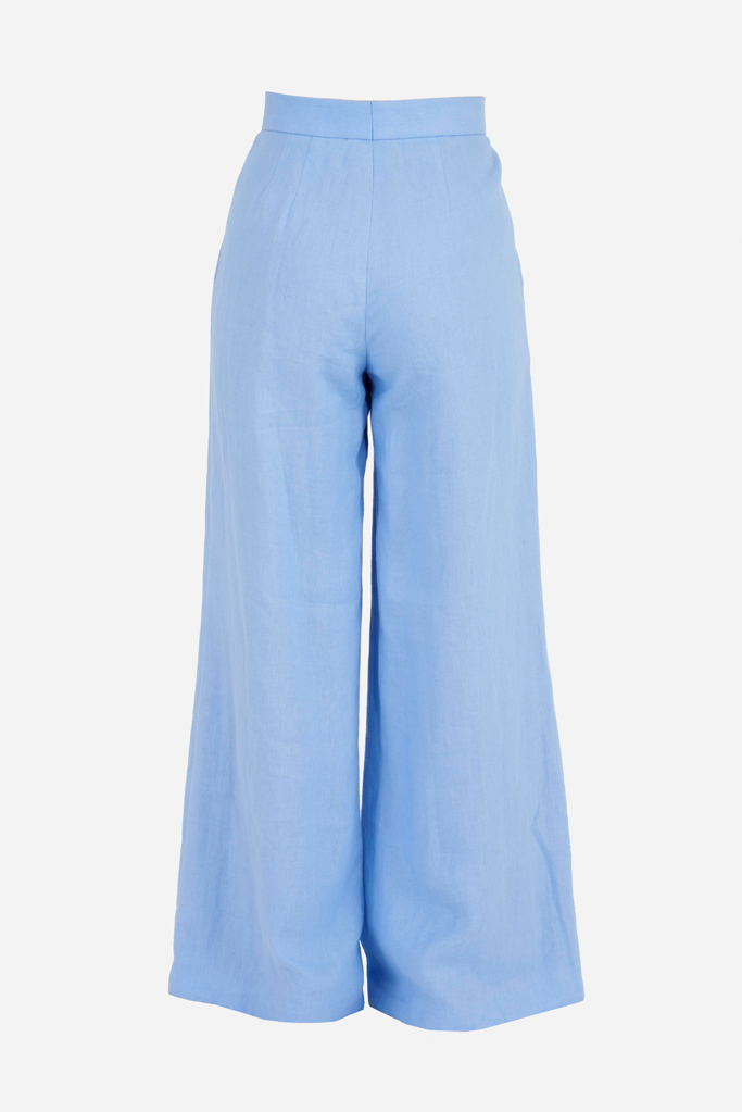 Ladies Palazzo Pants – Cool Blue Linen – Made in England