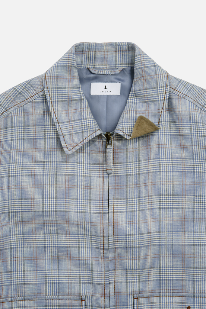 Fauconberg Jacket – Stoneblue Wool-Linen Check – Made in England