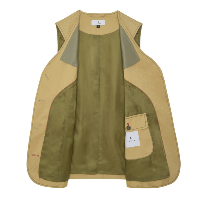 Shooting Safari Gilet Vest – Sandstone Cotton Twill – Made in England