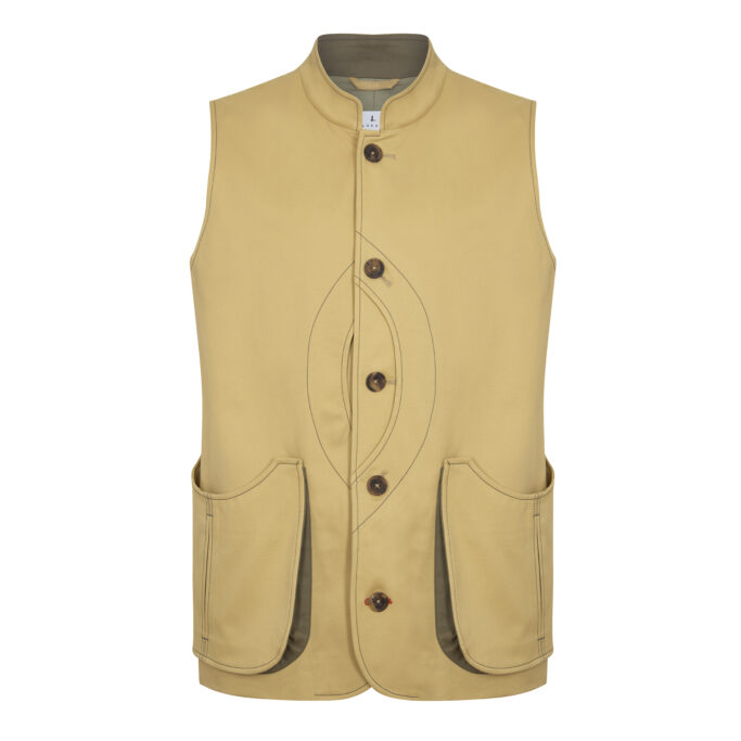 Shooting Safari Gilet Vest – Sandstone Cotton Twill – Made in England