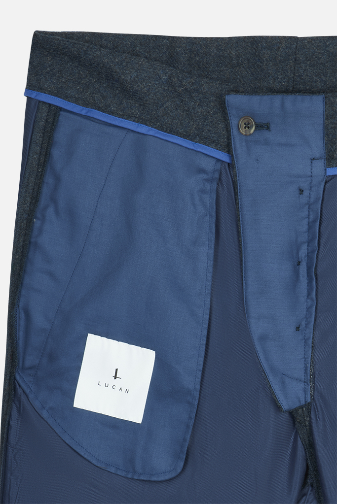 The Lucan Gurkha Trouser – Galway Blue – Merino Lambswool Tweed